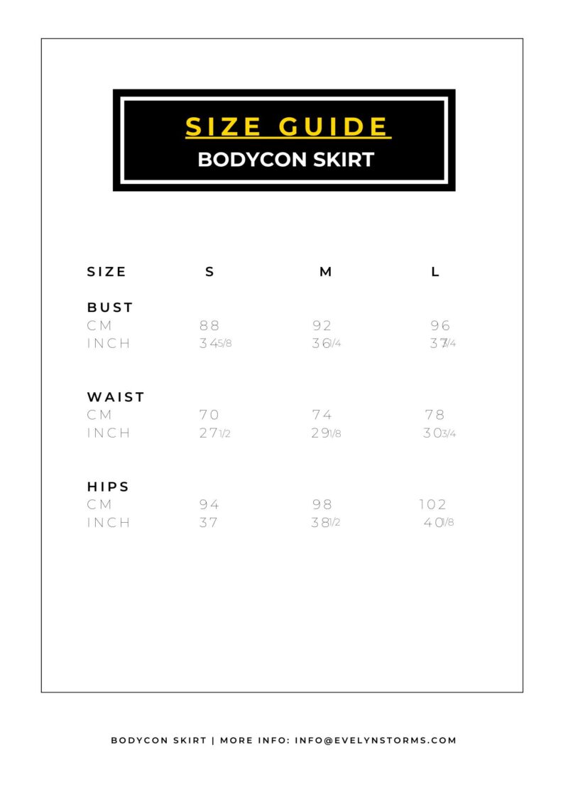 size guide bodycon skirt